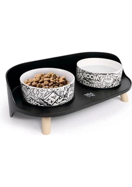 M-Pets Altıtude Urban Style 2li Mama Kabı Standı Black&white