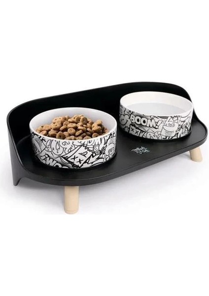 M-Pets Altıtude Urban Style 2li Mama Kabı Standı Black&white fiyatları