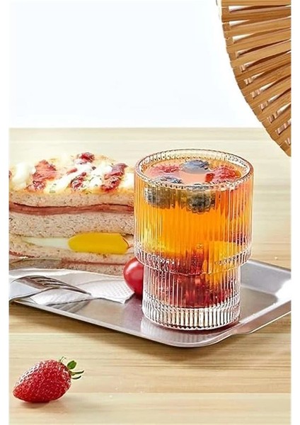 Origami Isıya Dayanıklı Çizgili Desenli Cam Bardak Kahve Çay Sunum Bardağı modelleri