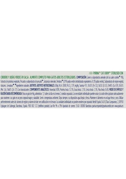 Cat Chow Sterilised Kuzu Etli Kısırlaştırılmış Yetişkin Kediler Için Yaş Kedi Maması Pouch (26 x 85 fırsatları