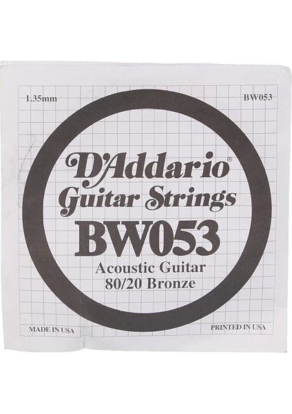 D'addario BW053 Akustik Tek Tel, 80/20 Bronze Wound, 053, (Mi) Pak