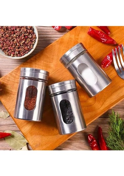 2'li Ayarlanabilir Metal Gövdeli Cam Tuzluk ve Baharatlık Seti - Şık ve Dayanıklı fiyatları