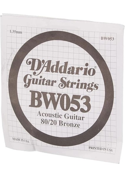 D'addario BW053 Akustik Tek Tel, 80/20 Bronze Wound, 053, (Mi) Pak modelleri