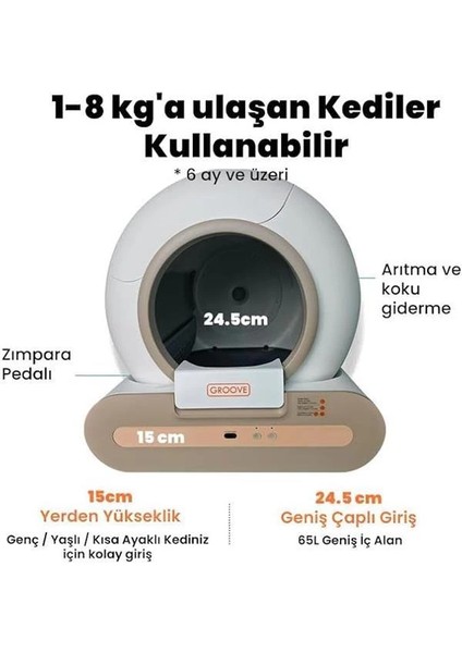 Ti+ Wi-Fi Akıllı Kedi Tuvaleti, 65L Kapasite, 9l Çöp Torbası, 1-8 kg Kediler Için, Kahverengi modelleri