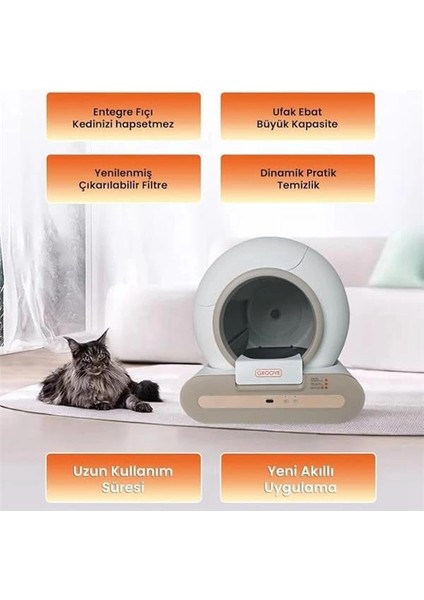 Ti+ Wi-Fi Akıllı Kedi Tuvaleti, 65L Kapasite, 9l Çöp Torbası, 1-8 kg Kediler Için, Kahverengi indirimleri