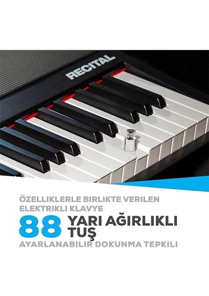 Recital Dijital Piano Klavye 88 Tuşlu Yeni Başlayanlar Için Yarı Ağırlıklı Tuşlu, Dahili