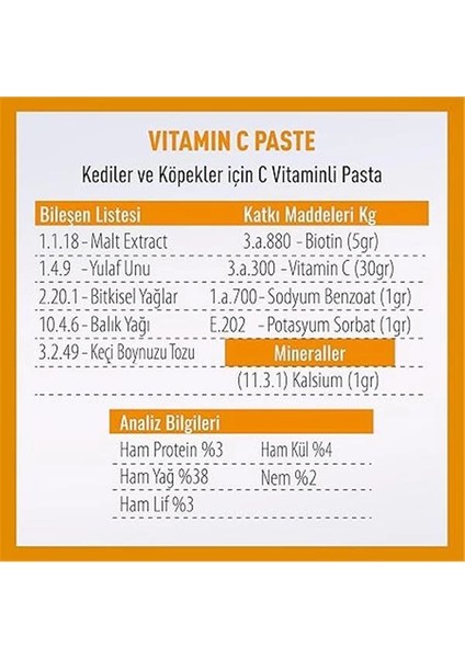 Vitamin C Kedi ve Köpek C Vitamini Desteği Paste 100 gr indirimleri