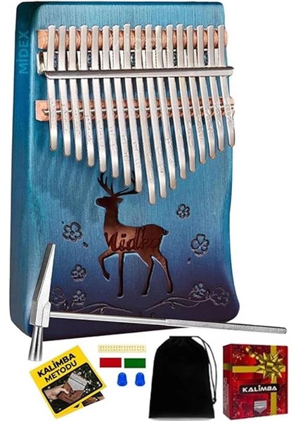 KLX-510 Hakiki Ağaç Geyik Desenli Kalimba 17 Tuşlu