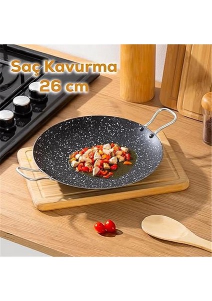 Esra Çok Amaçlı Granit Pişirme Tavası -Çift Yönlü Döküm Sac Kavurma Gözleme Tavası- 26 cm