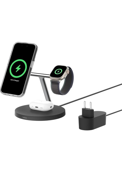 Boostcharge 3'ü 1 Arada Qi2 Şarj Cihazı, Magsafe Uyumlu Kablosuz Şarj Istasyonu, Apple Iphone