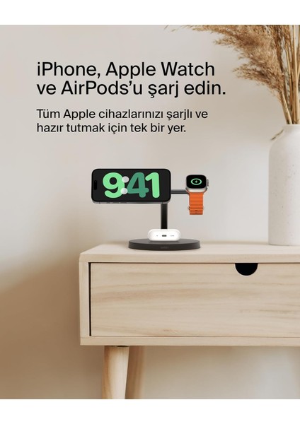Boostcharge 3'ü 1 Arada Qi2 Şarj Cihazı, Magsafe Uyumlu Kablosuz Şarj Istasyonu, Apple Iphone fiyatları
