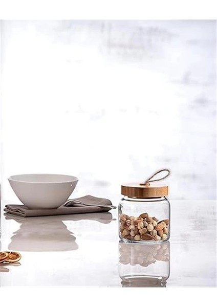 43573S00 Woody Ahşap Kapaklı Kavanoz 575 cc Şeffaf