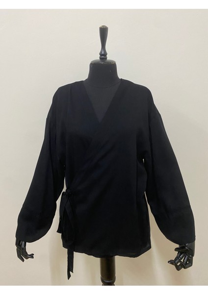 Kadın Kruvaze Viskon Kumaş Oversize Yandan Bağlamalı Kimono modelleri