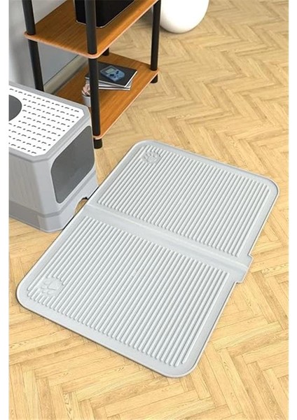 Silikon Mama ve Kum Matı Havuzlu Yıkanabilir Kedi Tuvaleti Önü Kedi Kumu Paspası Büyük Boy