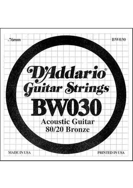 D'addario BW030 Akustik Tek Tel, 80/20 Bronze Wound, 030, ( Re) Pa