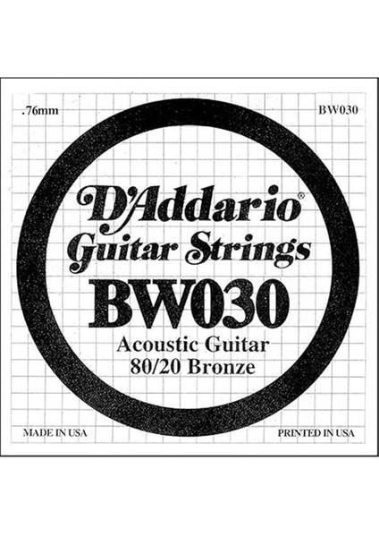 D'addario BW030 Akustik Tek Tel, 80/20 Bronze Wound, 030, ( Re) Pa fiyatları