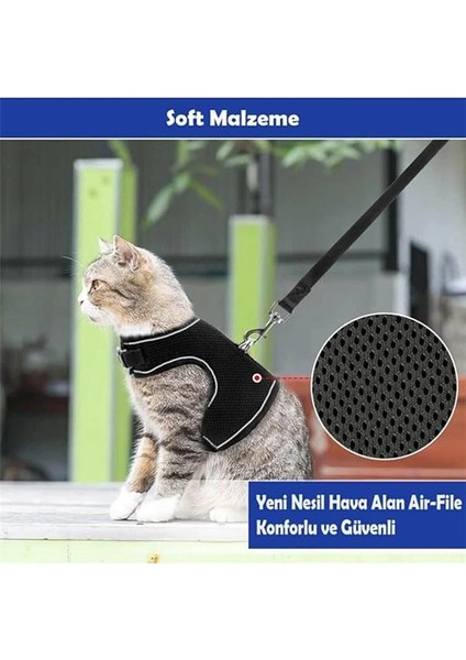 Yeni Nesil Nefes Alabilen Kedi Göğüs Tasması Seti (Large, Siyah) fırsatları