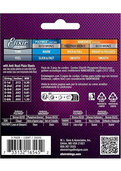 Akustik Fosfor Bronz Nano Tel 012/053 (3'lü Paket) fiyatları