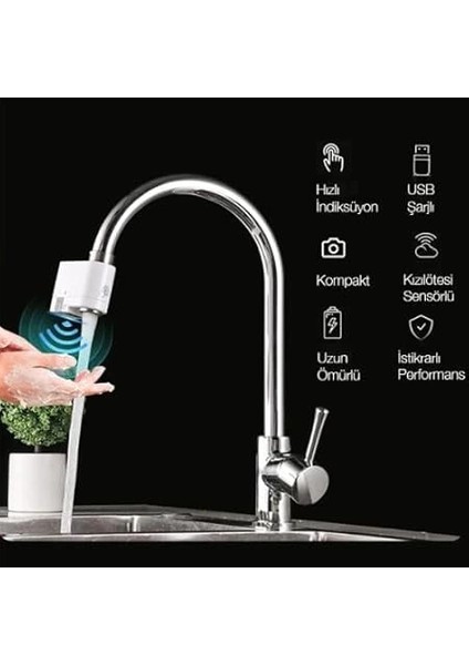 Şarjlı Tam Otomatik Akıllı Sensörlü Musluk Başlığı Su Tasarruflu Musluk Başlığı Hareket
