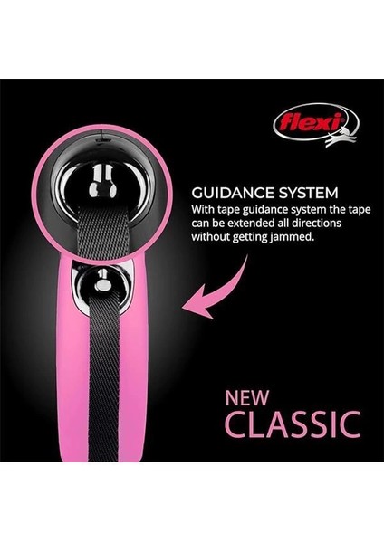 Flexi New Classic M Beden Pembe 5mt Şerit Tasma