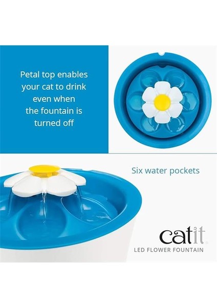 Çiçek Çeşmesi, Kediler Için Led'li Çiçek Çeşmesi, 3l, Beyaz/mavi fiyatları