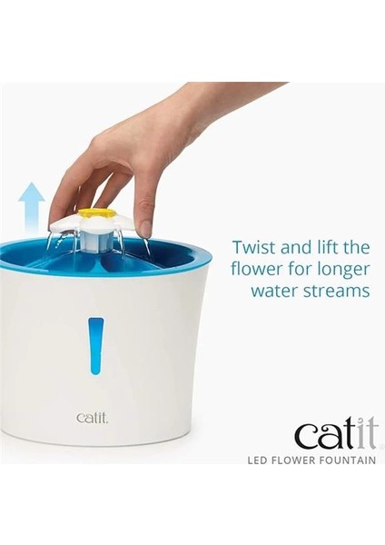Çiçek Çeşmesi, Kediler Için Led'li Çiçek Çeşmesi, 3l, Beyaz/mavi fırsatları