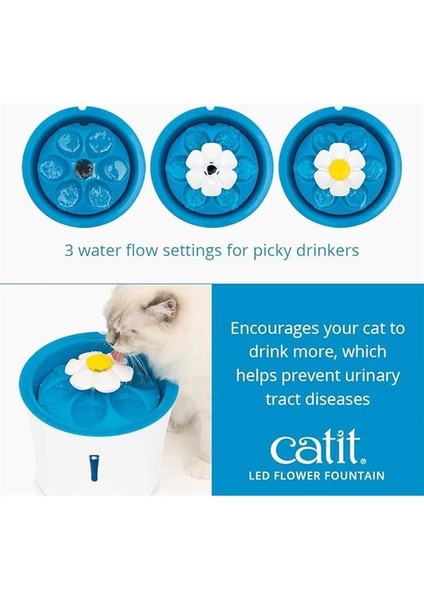 Çiçek Çeşmesi, Kediler Için Led'li Çiçek Çeşmesi, 3l, Beyaz/mavi indirimleri