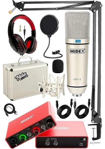 Special Paket-2 Stüdyo Ekipmanları GLX-700RD Ses Kartı Cx1 Mikrofon Kulaklık Stand