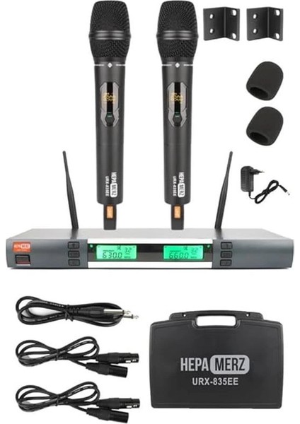 URX-835EE Uhf Üst Kalite Çiftli El Telsiz Kablosuz Mikrofon Seti