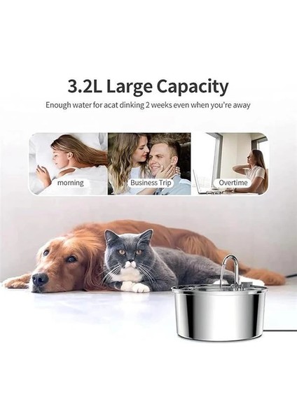 3.2 L Paslanmaz Çelik Kedi Köpek Için Su Pınarı Su Çeşmesi Su Sebili Sessiz Pompalı