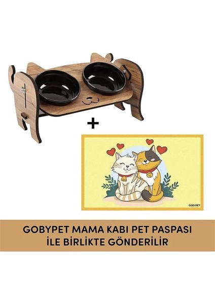 Ahşap Kedi Mama ve Su Kabı ile Kedi Köpek Paspası - Demonte Kedi Mama Su fiyatları