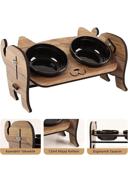 Ahşap Kedi Mama ve Su Kabı ile Kedi Köpek Paspası - Demonte Kedi Mama Su fırsatları