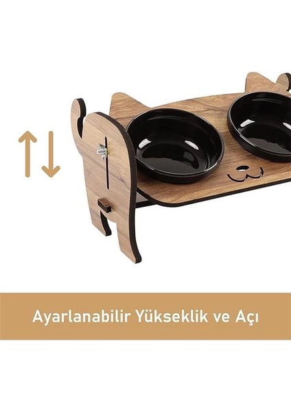 Ahşap Kedi Mama ve Su Kabı ile Kedi Köpek Paspası - Demonte Kedi Mama Su