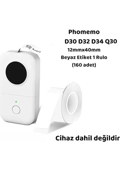 Phomemo (1 Rulo) 12X40MM/160ADET Beyaz Etiket D30/Q30 fırsatları