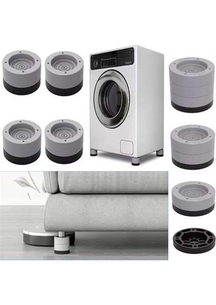 Beyaz Eşya Ayağı Çamaşır Makinesi Mobilya Titreşim Önleyici Kaydırmaz ve Yükseltici 4 Lü Set