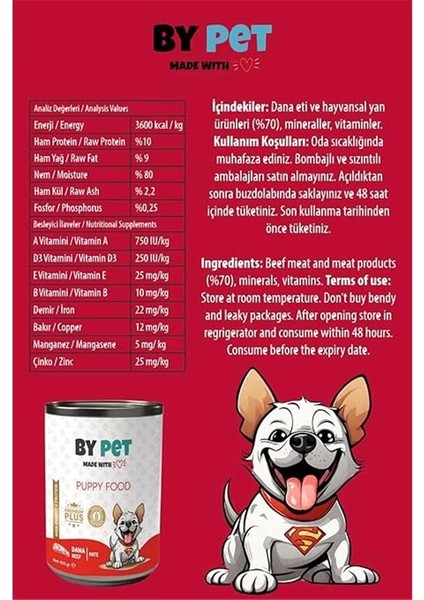 Yavru Köpekler Için Dana Etli Konserve Yaş Mama 415 gr x 12 Adet fırsatları
