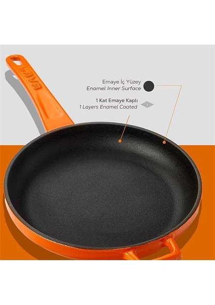 Metal Döküm Kızartma Tavası, 20 Cm, Turuncu