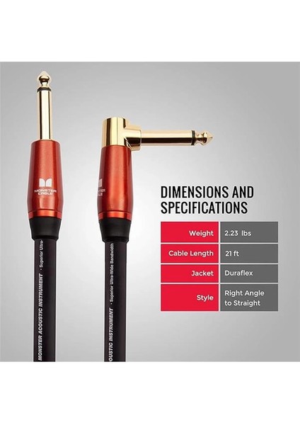 Prolink Acoustic Instrument Cable - Right Angle To Straight | 6.4mt