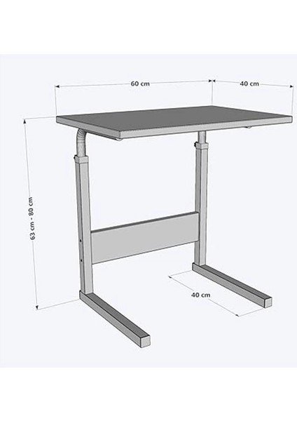 Yükseklik Ayarlı Çalışma Masası, Hasta Yemek Masası, Laptop Sehpası, 60X40