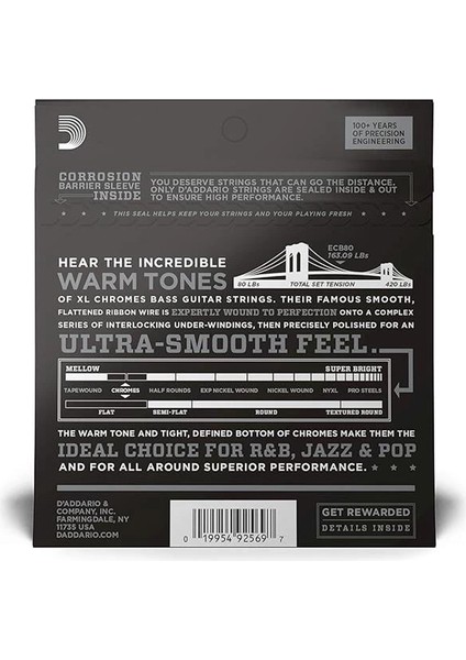 D'addario ECB80 Bas Gitar Tel Seti, Chromes, Super Light Gauge (40 fiyatları