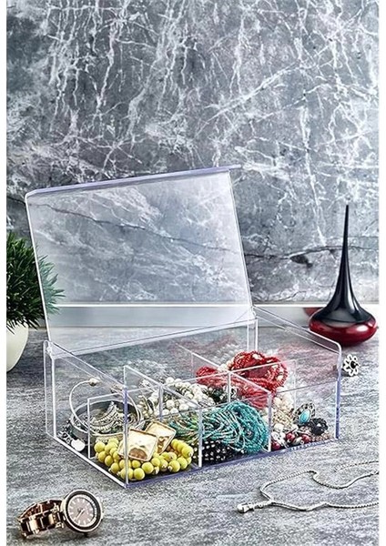 Akrilik Çay Kutusu 6 Bölmeli Kapaklı Poşet Bitki Çayı Saklama Kabı - Akrilik Pratik ve Şık fırsatları