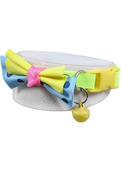 X-Perk Neon Kumaş Papyonlu Zilli Kedi Köpek Tasması Boyun Tasma Ayarlı