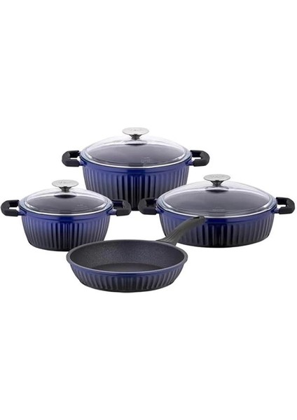 Valeriya Cam Kapak 7 Parça Döküm Tencere Seti Lacivert Siyah - TAC-4878 modelleri