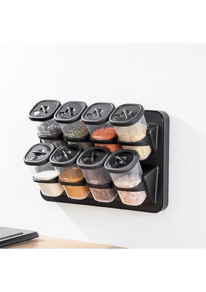 1121 Standlı 360° Döner Kapaklı Etiketli Baharatlık Seti - Erzak Saklama Kabı Siyah modelleri