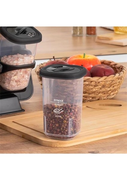 1121 Standlı 360° Döner Kapaklı Etiketli Baharatlık Seti - Erzak Saklama Kabı Siyah indirimleri