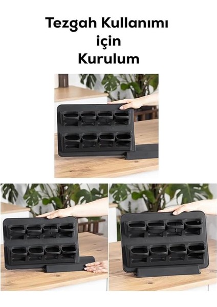 1121 Standlı 360° Döner Kapaklı Etiketli Baharatlık Seti - Erzak Saklama Kabı Siyah