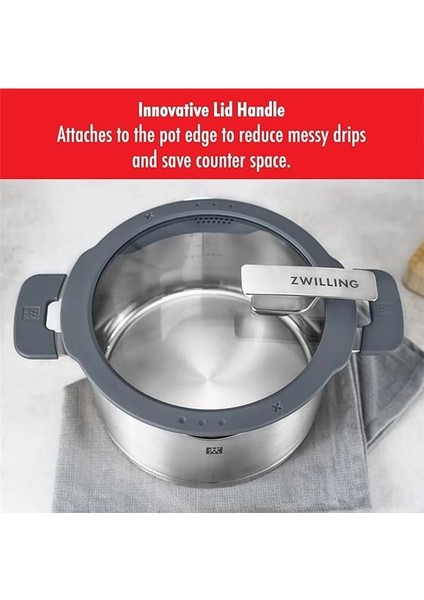 Basitleştirilmiş Paslanmaz Çelik Tencere Seti, 5 Parça, Kapakta Entegre Elekli, Indüksiyon