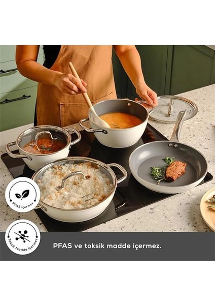 x Refika Birgül Swiss Crystal Creamy Metal 6 Parça Sahan Set Krem