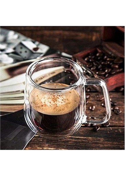 Çift Cidarlı Latte Macchiato Bardak Seti, 2 Adet Çift Duvarlı Kulplu Kahve Bardağı, 250 ml fırsatları