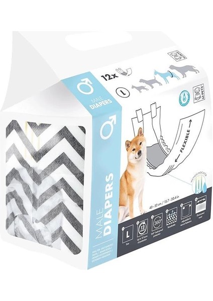 M-Pets Dıapers Erkek Köpekler Için Külot (L) 12Lİ